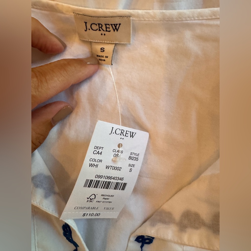 Jcrew White and Blue Embroidered Women's Dress - Picture 4 of 6